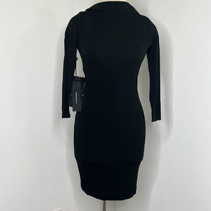 🔹 Bebe Backless Draped  Body Con Dress